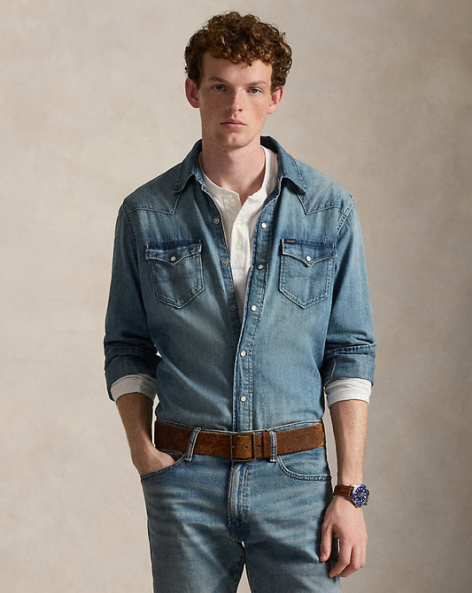 Slub Denim Western Shirt Western