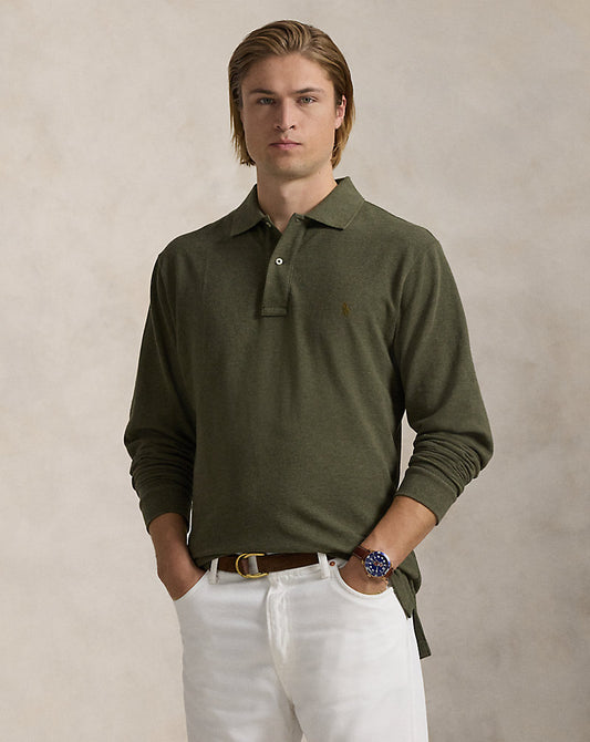 Mesh Long-Sleeve Polo Shirt Service Green Hthr