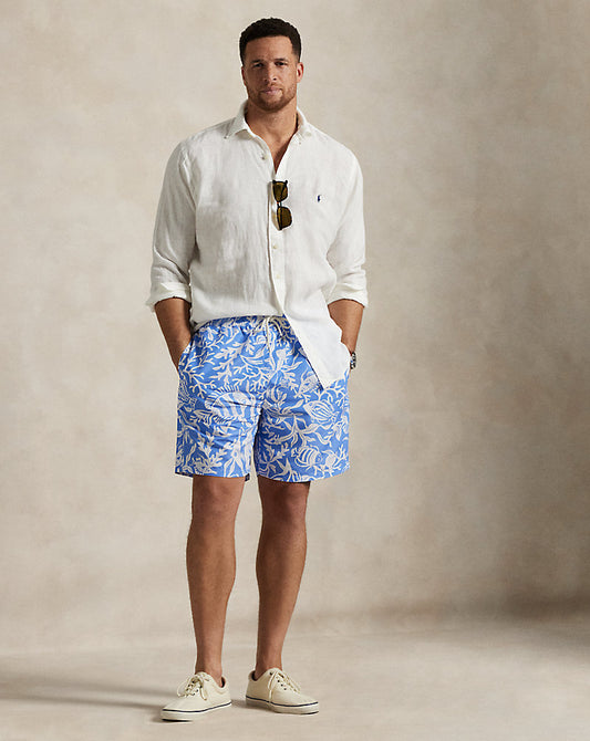 Traveller Classic Fit Swimming Trunks Fish Coral Light Blue